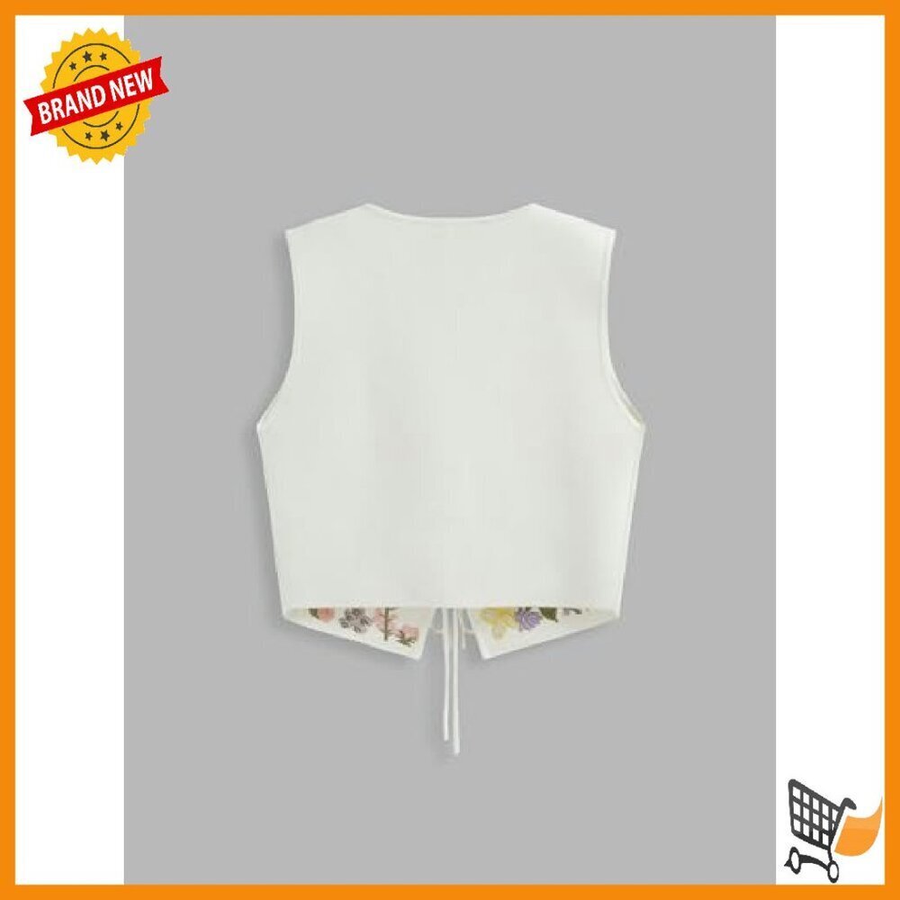 Floral Embroidery Tie Front Sweater Vest Sleeveless Knit Top - Picture 6 of 7
